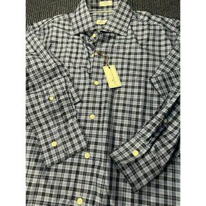 Peter Millar Men's Small Plaid Dress Shirt Black Blue Button-Down NWT MSRP $145